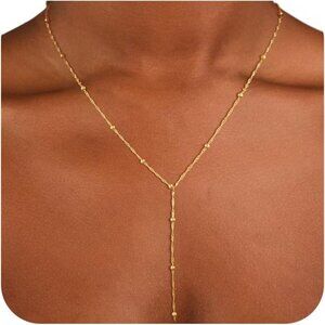 14K Gold/Silver Dainty Long Y-Shaped Pendant Necklace for Women, Trendy Layered